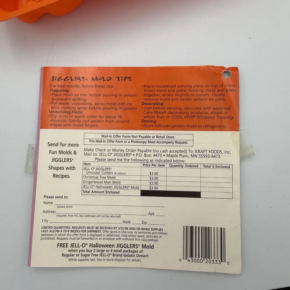 Vintage Jell-O Halloween Jigglers Molds Set of 2 Orange Black 1998 Recipe Book